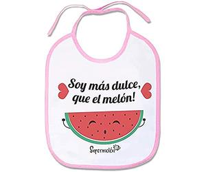 Supermolon - 02949 - Bavoir Bébé avec Lacets - Soy Plus Dulce Que el Melon - Rose Pastel - Mixte
