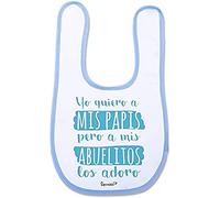 Supermolon - 03533 - Bavoir Bébé avec Velcro, Mes Papis Mais A Mis Abuelitos los Adoro, Bleu Ciel, Mixte