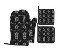 Supernatural Symbols Gants de cuisine noirs, gants résistants à la chaleur, ensembles de maniques - Accessoires pour la maison, micro-ondes