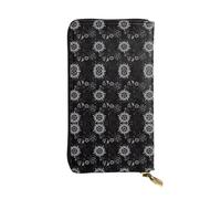 Supernatural Symbols Portefeuille long en cuir imprimé noir - Portefeuille personnalisé tendance, plusieurs emplacements pour cartes et poche pour pièces de monnaie, noir, taille unique, Noir/blanc,