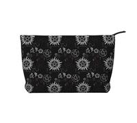 Supernatural Symbols Trousse de maquillage en velours côtelé noir avec fermeture éclair pour cosmétiques et produits de toilette - Pochette pratique pour le maquillage des femmes