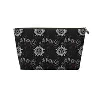 Supernatural Symbols Trousse de toilette de voyage en cuir noir - Organiseur réutilisable d'accessoires de maquillage - Pochette à fermeture éclair pour un rangement quotidien, doré, taille unique