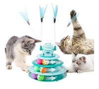 SUPERPAWS Jouet interactif 2 en 1 pour chat - Plateau tournant à 3 niveaux - Distributeur de nourriture lente - Baguette pour chat (Vert-C)