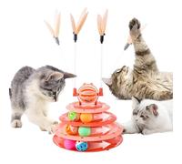 SUPERPAWS Jouet interactif 2 en 1 pour chat - Plateau tournant à 3 niveaux - Distributeur de nourriture lente pour chat - Baguette (rouge)