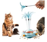 SUPERPAWS Jouet interactif 2 en 1 pour chat - Plateau tournant à 3 niveaux - Distributeur de nourriture lente - Baguette pour chat (Bleu-B)