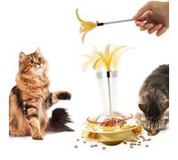 SUPERPAWS Jouet interactif 2 en 1 pour chat - Plateau tournant à 3 niveaux - Distributeur de nourriture lente - Baguette pour chat (orange-B)