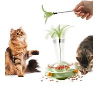 SUPERPAWS Jouet interactif 2 en 1 pour chat - Plateau tournant à 3 niveaux - Distributeur de nourriture lente - Baguette pour chat (Vert-B)