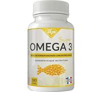 SuperPhysique Nutrition Super Oméga-3 - Huile EPAX TG-XO, Haute Concentration 400mg EPA / 300mg DHA - 180 Gélules Gélatine Marine - Fonction Cardiaque, Cerveau et Vision - Fabriqué en France