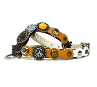 Superpipapo Harnais pour Chien en Cuir - Design Original, Luxe et Élégant, Fait à Main - Taille Chihuahua, Chien Petit et Moyen - Fantaisie Jaune Noir Argent Brillant avec Bijoux de Luxe