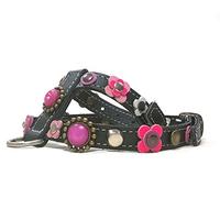 Superpipapo Harnais pour Chien Femelle en Cuir - Design Original, Luxe et Élégant, Fait à Main - Taille Chihuahua, Chien Petit et Moyen - Luxe Bijoux Bling, Fleurs Rose Lila Violet