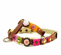 Superpipapo Harnais pour Chien Femelle en Cuir - Design Original, Luxe et Élégant, Fait à Main - Taille Chihuahua, Chien Petit et Moyen - Vintage avec Coeurs et Fleurs Rose Violet Lila Fushia