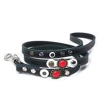 Superpipapo Laisse en Cuir de 108 cm pour Chien Petit ou Moyen a Jeux avec Collier ou Harnais - Luxe Blanc Noir avec Bijoux Corail Rouge
