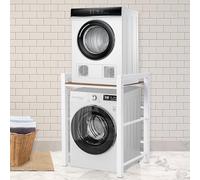 Superposition Lave Linge Seche Linge, Meuble Machine a Laver 3 Hauteurs Réglables, Etagere Machine a Laver, Capacité de Charge de 350kg, Pour Buanderie Salon Salle De Bain, 75 x 65x 105 cm (Blanc)