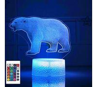 SUPERRUIDALONG Lampe 3D créative ours polaire télécommandée 16 couleurs veilleuse illusion acrylique LED lampe de chevet pour enfants chambre décoration de bureau cadeau d'anniversaire Noël mignon