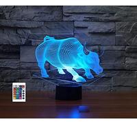 SUPERRUIDALONG Lampe 3D en forme de taureau avec télécommande - 16 couleurs - Illusion de nuit en acrylique LED - Lampe de chevet pour enfants et adultes