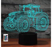 SUPERRUIDALONG Lampe 3D Tracteur Télécommande 16 Couleurs Veilleuse Illusion Acrylique LED Table Lampe de Chevet Chambre d'enfant Bureau Décoration Anniversaire Jouet Mignon pour Enfants et Adultes