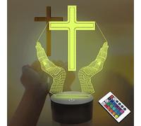 SUPERRUIDALONG Lampe de chevet 3D avec télécommande en forme de croix de Jésus 16 couleurs Illusion de veilleuse en acrylique LED Pour chambre d'enfant Décoration de bureau