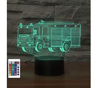 SUPERRUIDALONG Lampe de chevet 3D en forme de camion de pompiers avec télécommande 16 couleurs Illusion de veilleuse en acrylique LED Pour chambre d'enfant Décoration de bureau Cadeau d'anniversaire