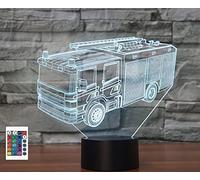SUPERRUIDALONG Lampe de chevet 3D en forme de camion de pompiers avec télécommande 16 couleurs Illusion de veilleuse en acrylique LED Pour chambre d'enfant Décoration