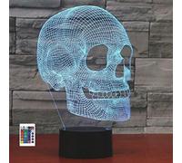 SUPERRUIDALONG Lampe de chevet 3D en forme de crâne avec télécommande - 16 couleurs - Illusion de nuit en acrylique - Lampe de chevet pour enfants et adultes
