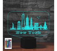 SUPERRUIDALONG Lampe de chevet 3D New York avec télécommande 16 couleurs - Illusion de veilleuse en acrylique LED - Pour chambre à coucher, bureau, anniversaire, Noël, jouet pour enfants