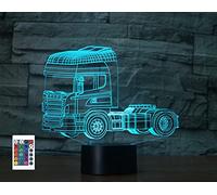SUPERRUIDALONG Lampe de chevet LED 3D en acrylique avec télécommande pour camion, 16 couleurs - Décoration de bureau, cadeau d'anniversaire - Jouet pour enfants