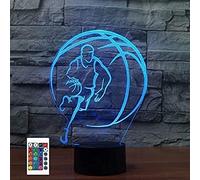 SUPERRUIDALONG Lampe de table 3D en forme de ballon de basket-ball avec télécommande - 16 couleurs - Illusion de veilleuse en acrylique LED - Lampe de chevet pour enfants et adultes