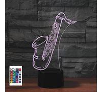 SUPERRUIDALONG Saxophone 3D Télécommande 16 couleurs Veilleuses Illusion Acrylique LED Lampe de chevet pour chambre d'enfant Décoration de bureau Cadeau d'anniversaire Jouet pour enfants
