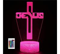 SUPERRUIDALONG Télécommande 3D Jésus Croix Dieu Dieu 16 couleurs Veilleuses Illusion Acrylique LED Lampe de chevet pour chambre d'enfant Décoration de bureau Cadeau d'anniversaire Noël