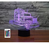 SUPERRUIDALONG Télécommande 3D pour voiture de camion - 16 couleurs - Illusion de veilleuse en acrylique LED - Lampe de chevet pour enfants - Décoration de bureau Cadeau d'anniversaire ou de Noël