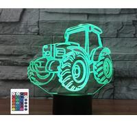 SUPERRUIDALONG Télécommande 3D tracteur 16 couleurs - Illusion de veilleuse en acrylique LED - Lampe de chevet pour chambre d'enfant - Décoration de bureau - Cadeau d'anniversaire