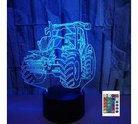 SUPERRUIDALONG Télécommande 3D tracteur 16 couleurs - Illusion de veilleuse en acrylique LED Lampe de chevet pour chambre d'enfant Décoration de bureau d'anniversaire ou de Noël