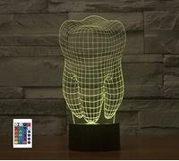 SUPERRUIDALONG Télécommande à dents 3D 16 couleurs Illusion de veilleuse en acrylique LED Lampe de chevet pour chambre d'enfant Décoration de bureau Cadeau d'anniversaire Jouet pour enfants