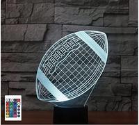 SUPERRUIDALONG Télécommande de rugby 3D 16 couleurs Illusion de veilleuse en acrylique LED Lampe de chevet pour chambre d'enfant Décoration de bureau Cadeau d'anniversaire Jouet pour enfants