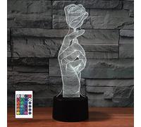 SUPERRUIDALONG Veilleuse 3D en acrylique LED avec télécommande pour la Saint-Valentin 16 couleurs