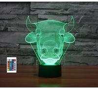 SUPERRUIDALONG Veilleuse 3D en forme de bovin avec télécommande 16 couleurs Illusion de veilleuse en acrylique LED Lampe de chevet pour chambre d'enfant Décoration de bureau Cadeau d'anniversaire