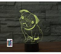SUPERRUIDALONG Veilleuse 3D en forme de chien avec télécommande 16 couleurs Illusion de lumière LED en acrylique Lampe de chevet pour chambre d'enfant Décoration de bureau Cadeau d'anniversaire