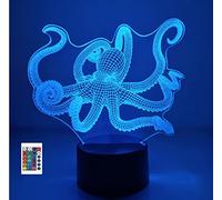 SUPERRUIDALONG Veilleuse 3D en forme de pieuvre 16 couleurs Illusion de veilleuse en acrylique LED Lampe de chevet pour chambre d'enfant Décoration de bureau Cadeau d'anniversaire