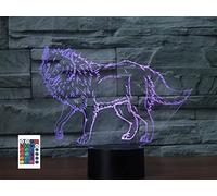SUPERRUIDALONG Veilleuse 3D Loup Télécommande 16 Couleurs Illusion Acrylique LED Lampe de Chevet Chambre Enfants Décoration de Bureau Cadeau Anniversaire Jouet pour Enfants