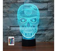 SUPERRUIDALONG Veilleuse 3D tête de mort 7/16 LED couleurs télécommande - Lampe acrylique base ABS - Décoration intérieure - Cadeau