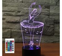 SUPERRUIDALONG Veilleuse artistique 3D en forme de ballerine avec télécommande - 16 couleurs - Illusion acrylique - Lampe de chevet LED pour chambre d'enfant - Décoration de bureau - Cadeau