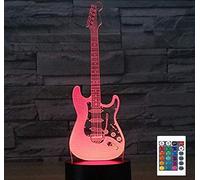 SUPERRUIDALONG Veilleuse en forme de guitare électrique 3D avec télécommande - Pour table de bureau - 16 couleurs changeantes - Cadeau de Noël ou d'anniversaire