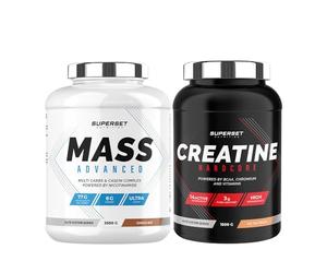 Superset Nutrition | Programme Prise De Masse Avancé - Mass Advanced 2,5kg Choco Nut - Créatine Hardcore 1,5 kg Ice Tea Pêche | Augmente la prise de masse et intensifie la force et le volume