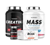 Superset Nutrition | Programme Prise De Masse Confirmé - Mass Advanced 2,5kg Fraise Yogourt - Créatine Hardcore 1,5kg Tropical - Bcaa Xtreme