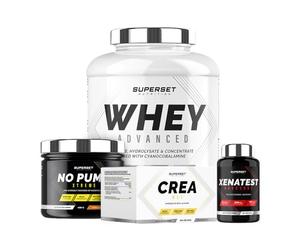 Superset Nutrition | Programme Prise De Muscle Sec Expert - 100% Whey Proteine Advanced 2kg Chocolat - No Pump Xtreme - Créa Max - Xenatest Hardcore
