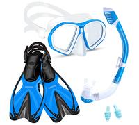 Supertrip Kit de plongée 3 pièces pour Enfant avec Palmes, Masque de plongée avec Verre trempé, Palmes de Natation réglables, Tuba Sec de qualité supérieure pour Enfants Juniors Bleu-L