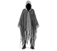 Superum Cape fantôme effrayante avec capuche, costume fantôme Halloween adulte 150 cm gris noir Cape fantômer Halloween Capen hommes femmes Faucheuse Tenue fantomatique Carnaval Fête