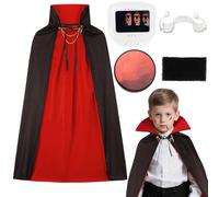 Superum Costume de vampire pour garçon, 90cm royal avec faux sang, crocs de vampire et éponge à maquillage, noir et rouge Costume double face Dracula Cape Fille Halloween Carnaval Cosplay