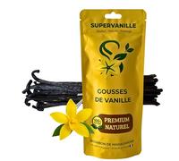 SUPERVANILLE Gousses de Vanille Bourbon de Madagascar |14-15cm | Zip refermable | Naturelle et Souple | parfumées | 10 gousses