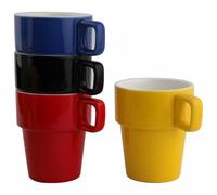 superyes Ensemble de 4 tasses à café en céramique colorées, empilables, bleu marine, noir, rouge, jaune